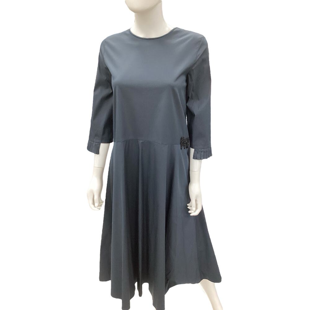 MaxMara Dress Women’s Size 10 3/4 Sleeves A-Line Made In Morocco Deep Navy Blue